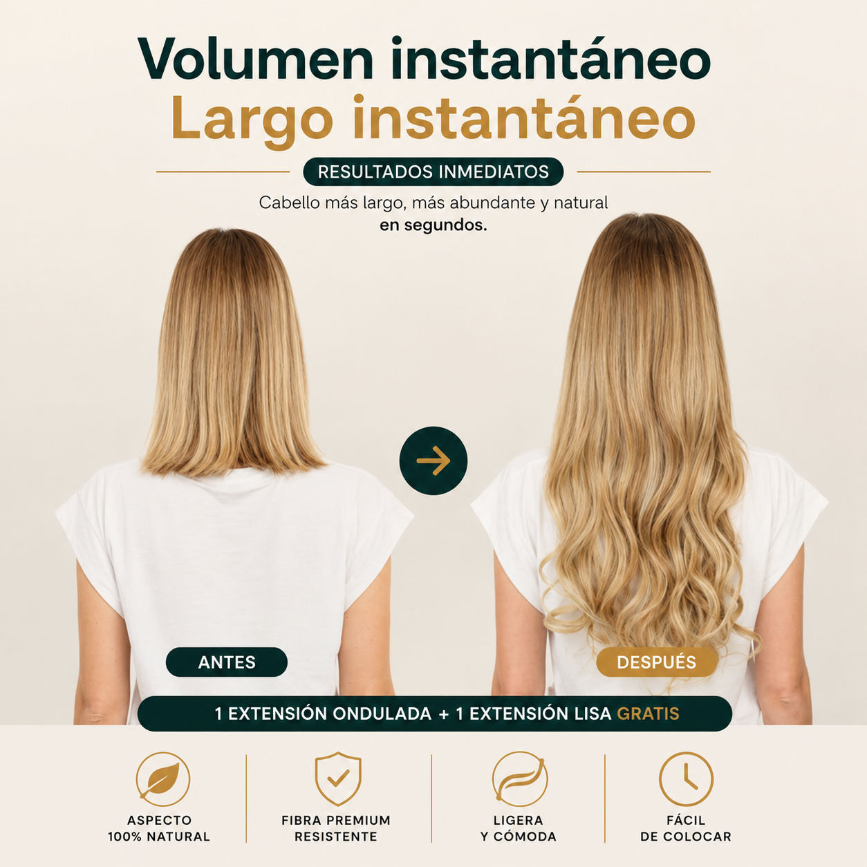 EXTENSIONES DE CABELLO MAYSON SEMI NATURAL | 1 EXTENSIÓN ONDULADA + 1 EXTENSIÓN LISA DE REGALO