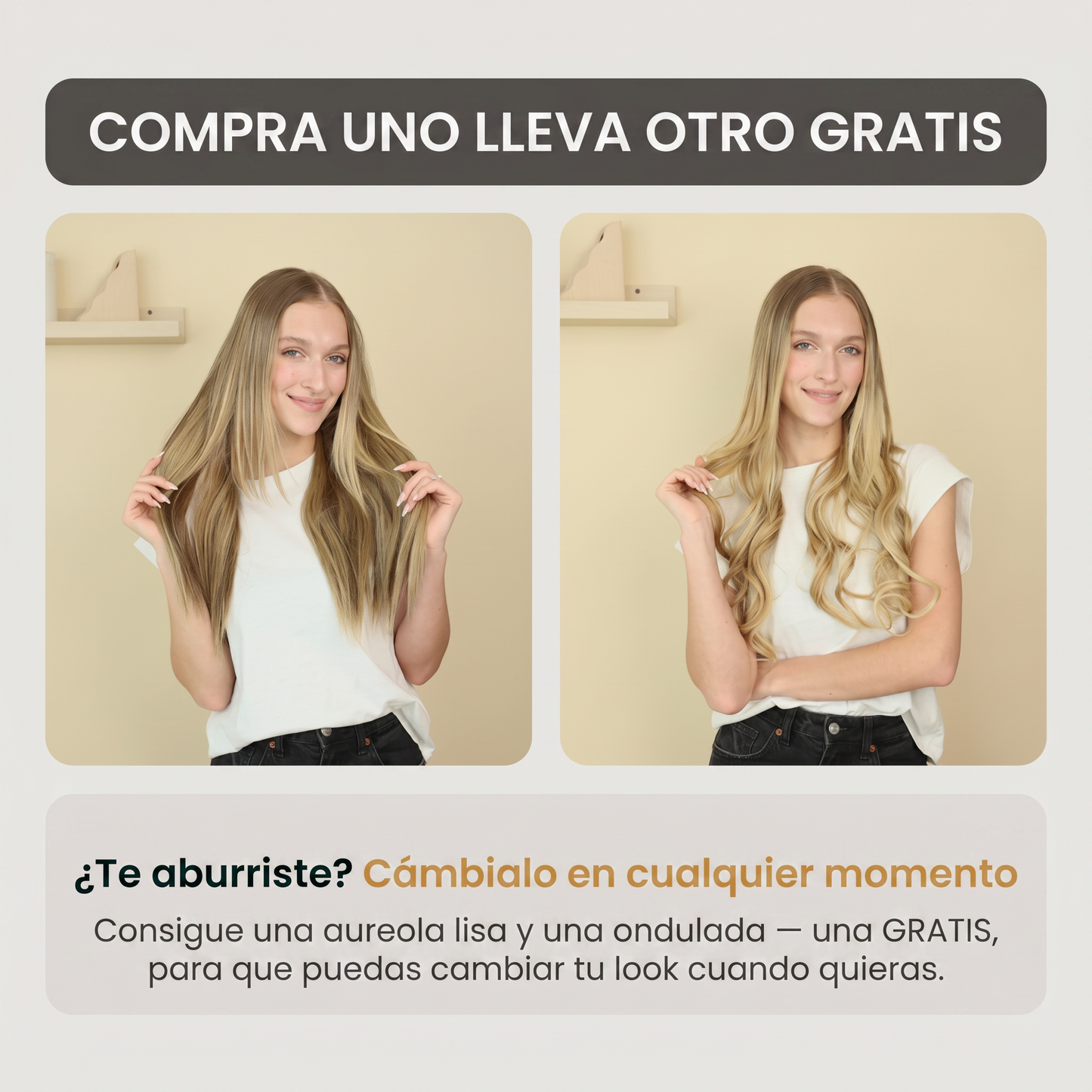EXTENSIONES DE CABELLO MAYSON SEMI NATURAL | 1 EXTENSIÓN ONDULADA + 1 EXTENSIÓN LISA DE REGALO